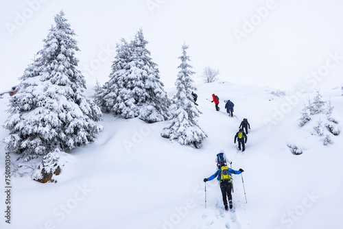 Winter trekking scene in the Italian alps of Valsassina