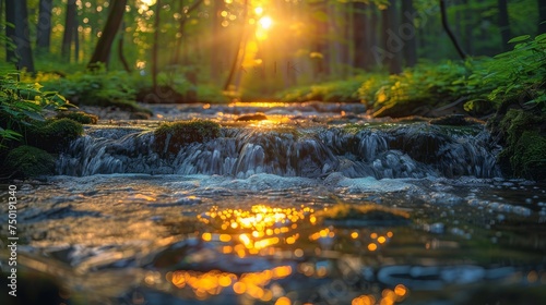 A gentle stream flowing through a forest