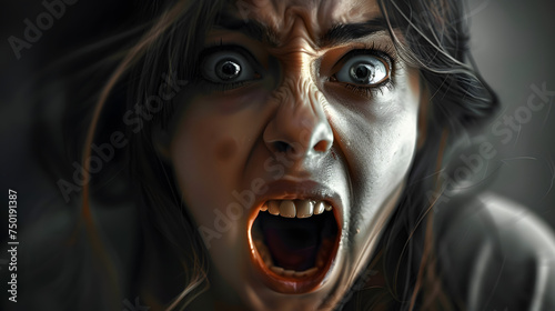 a close up of a screaming scared woman with open mouth