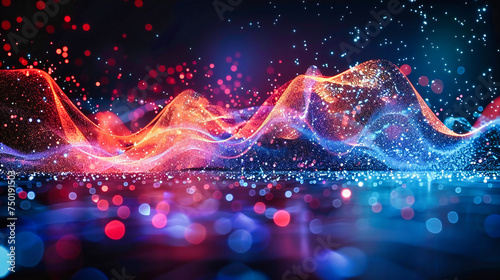 Cyber Wave in Blue, Abstract Background with Digital Lines and Flow, Futuristic Technology and Network Concept