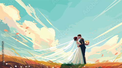 Color sky landscape background with newly married co photo