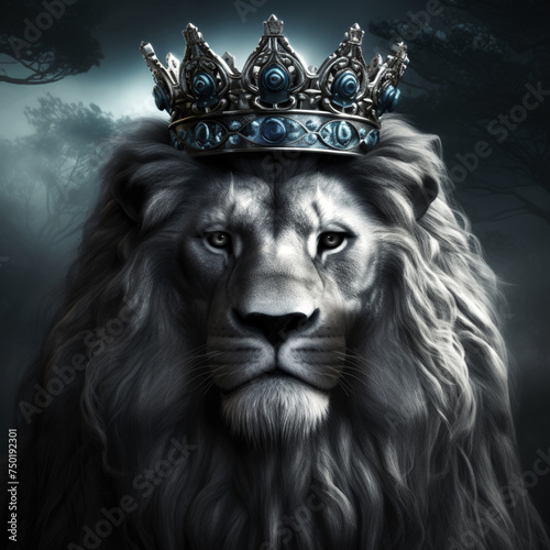 A majestic portrait capturing the regal essence of a king lion adorned with a magnificent crown