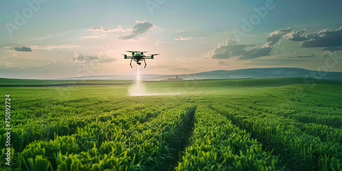 State-of-the-art agricultural drone operates above fields, executing precision spray missions.