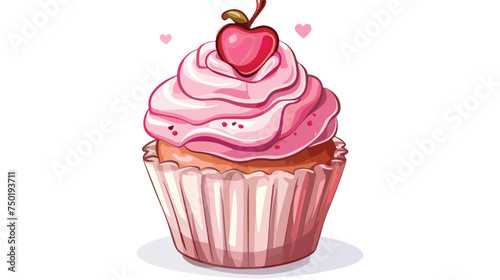 Cute pink cupcake over white isolated on white backg