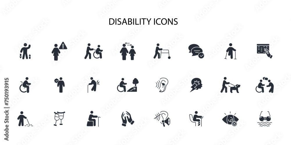 Disability icon set.vector.Editable stroke.linear style sign for use web design,logo.Symbol illustration. Disability icon set.vector.Editable stroke.linear style sign for use web design,logo.Symbol illustration.