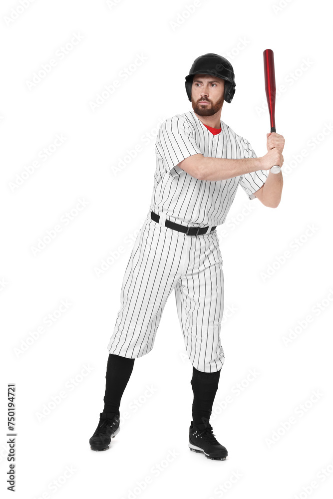 Baseball player taking swing with bat on white background Baseball player taking swing with bat on white background