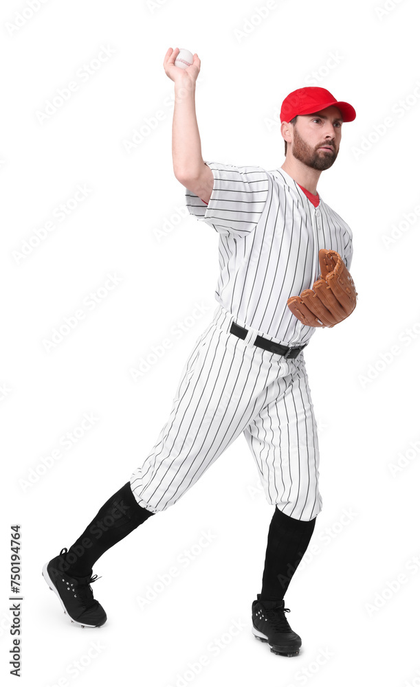 Baseball player throwing ball on white background Baseball player throwing ball on white background