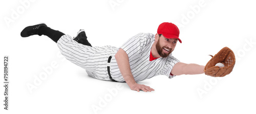 фотографія Baseball player catching ball on white background