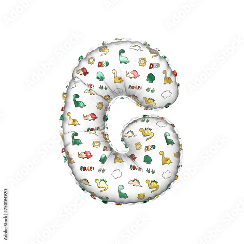 3D inflated balloon letter G with multicolored matte white textured dinosaurus design for children
