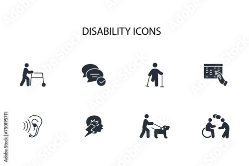 Disability icon set.vector.Editable stroke.linear style sign for use web design,logo.Symbol illustration.
