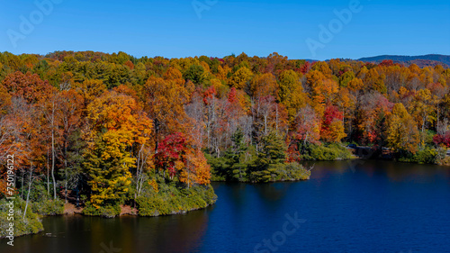 Aerial View Of The Changing Of The Leaves In The North Carolina Mountains