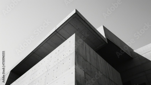 Contrast of sharp angles in modern architecture - Striking black and white contrast highlighting the sharp angles and textures of contemporary architecture