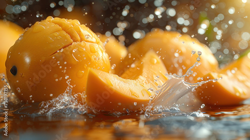  a close up of a bunch of oranges in a body of water with a splash of water on the top and bottom of the oranges on the bottom.