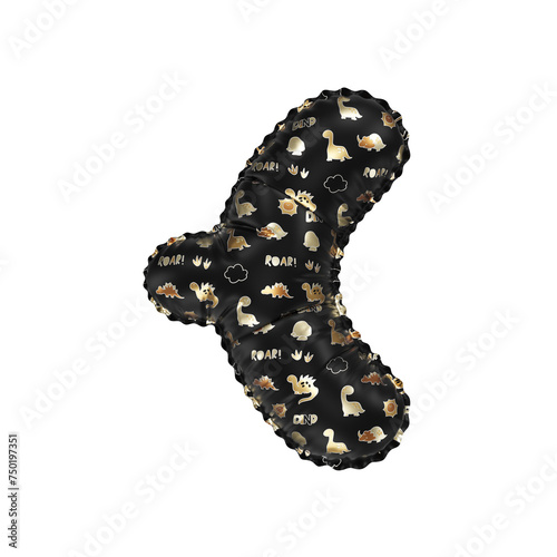 3D inflated balloon Curly braces Symbol/sign with glossy black & gold/silver glossy textured dinosaurus design for children
