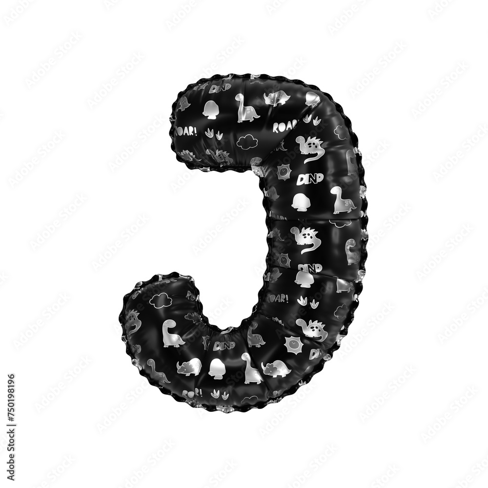 3D inflated balloon letter J with glossy black & silver fabric textured dinosaurus design for children 3D inflated balloon letter J with glossy black & silver fabric textured dinosaurus design for children