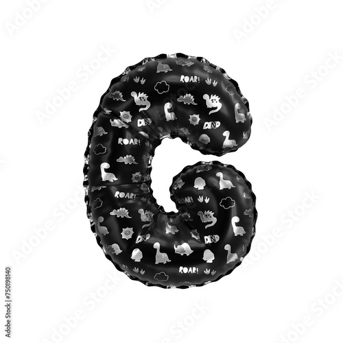 3D inflated balloon letter G with glossy black & silver fabric textured dinosaurus design for children