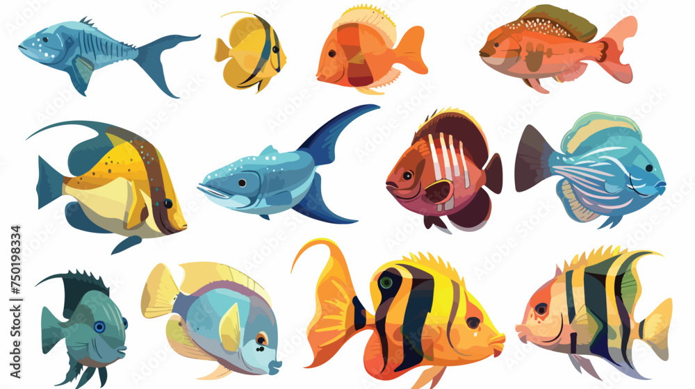 Fototapeta premium Fish different poses collection of cartoon isolated