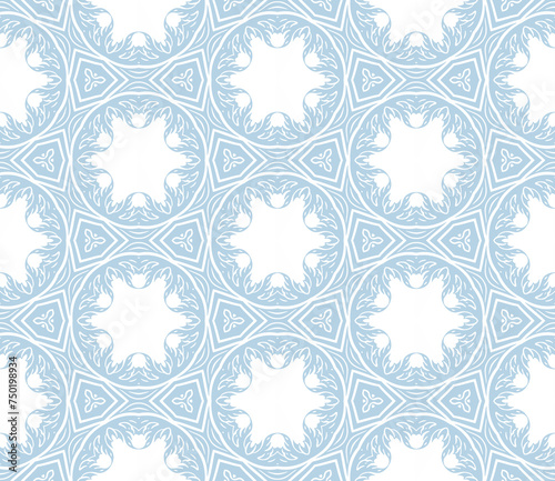 Blue and white patterned surface with geometric shapes