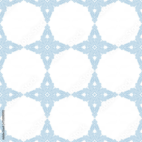 Blue and white patterned surface with geometric shapes