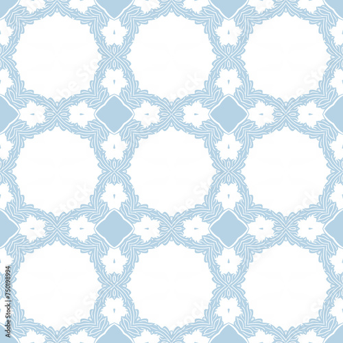 Blue and white patterned surface with geometric shapes