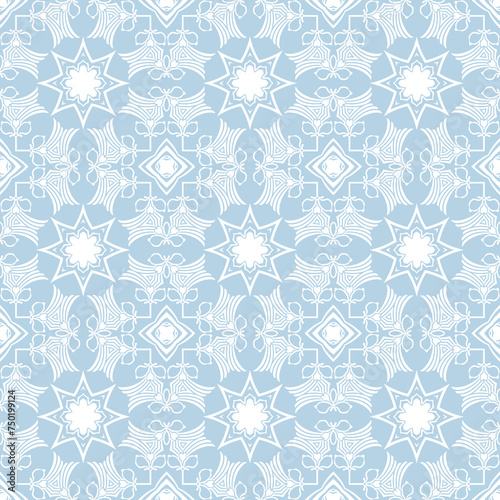 Blue and white patterned surface with geometric shapes