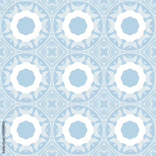 Blue and white patterned surface with geometric shapes