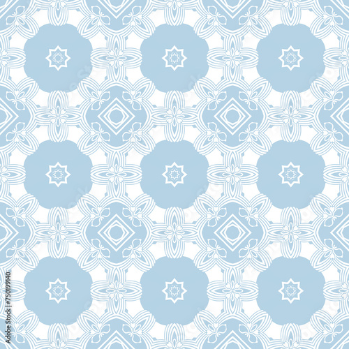 Blue and white patterned surface with geometric shapes