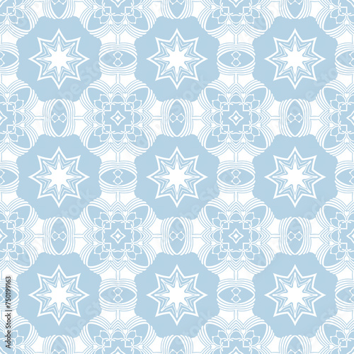 Blue and white patterned surface with geometric shapes