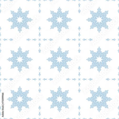 Blue and white patterned surface with geometric shapes