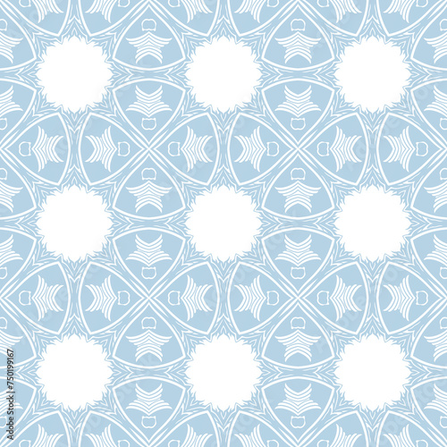 Blue and white patterned surface with geometric shapes