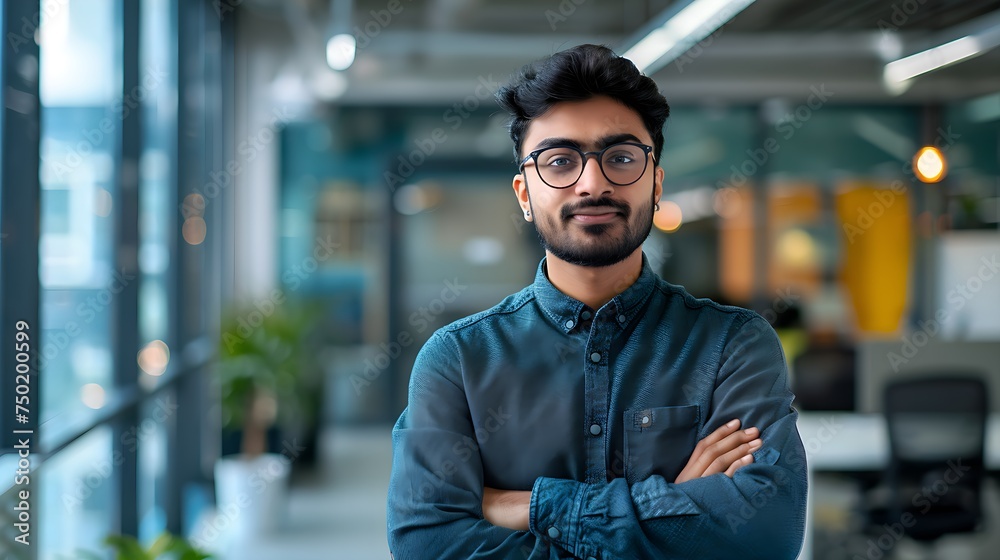 Portrait of a young successful indian programmer arms crossed Portrait of a young successful indian programmer arms crossed