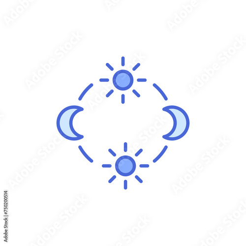 
day and night cycle icon, movement path of the sun and moon icon. Circle with sun and moon arrows. Editable vector sign.
