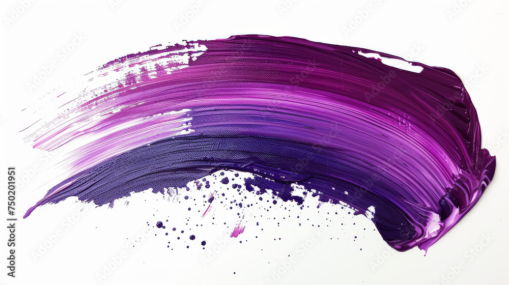 A sweeping brush stroke in a vibrant blend of purple and magenta hues against a stark white canvas, illustrating motion and fluidity