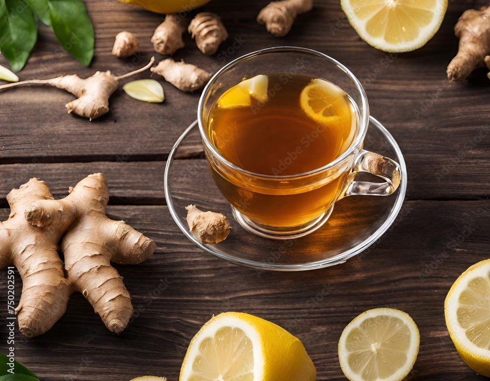 Tea with ginger and honey in a mug Tea with ginger and honey in a mug