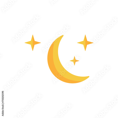 
Moon icon, moon and stars, crescent night. icon in trendy style isolated on white background. Website pictogram. Internet symbol for your web site design, logo, app, UI.