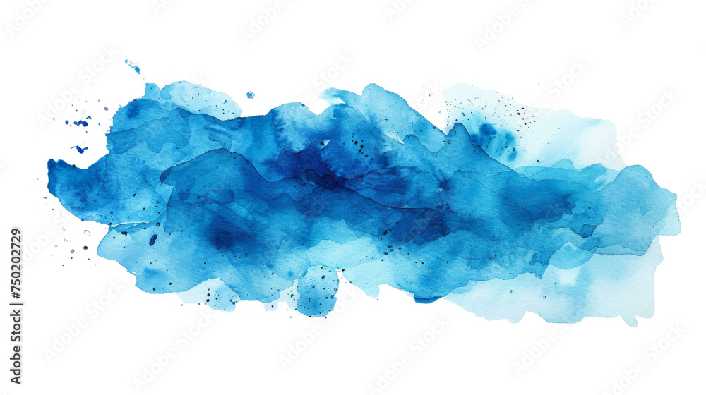 An abstract flowing blue watercolor wash symbolizing serenity and art movement, on a white background, for serene designs