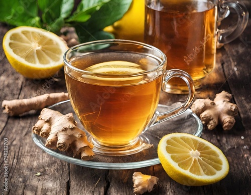 Tea with ginger and honey in a mug