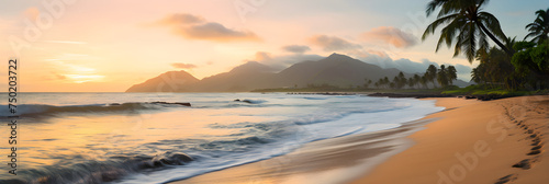 A Tranquil Beach at Sunset: The Interplay of Pastel Sky, Palm Silhouettes and Soft Sands