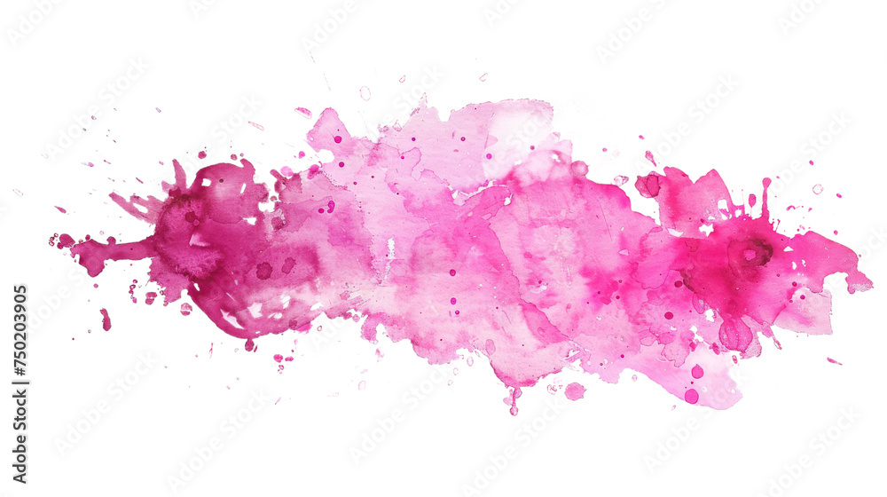 Energetic and vivid pink watercolor splash expressing dynamic motion and artistic creativity on a white background