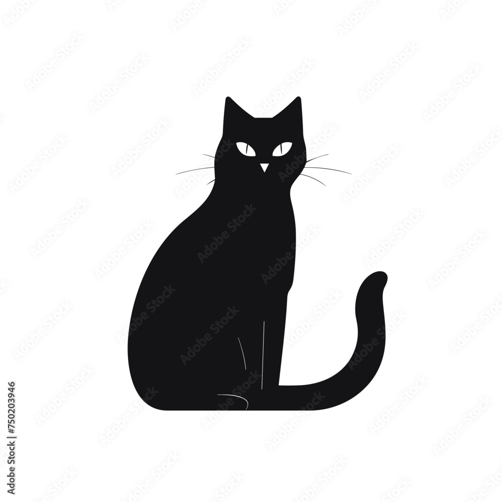 cat silhouette sitting black and white vector illustration isolated transparent background, logo, cut out or cutout t-shirt print design, poster, products or packaging design.