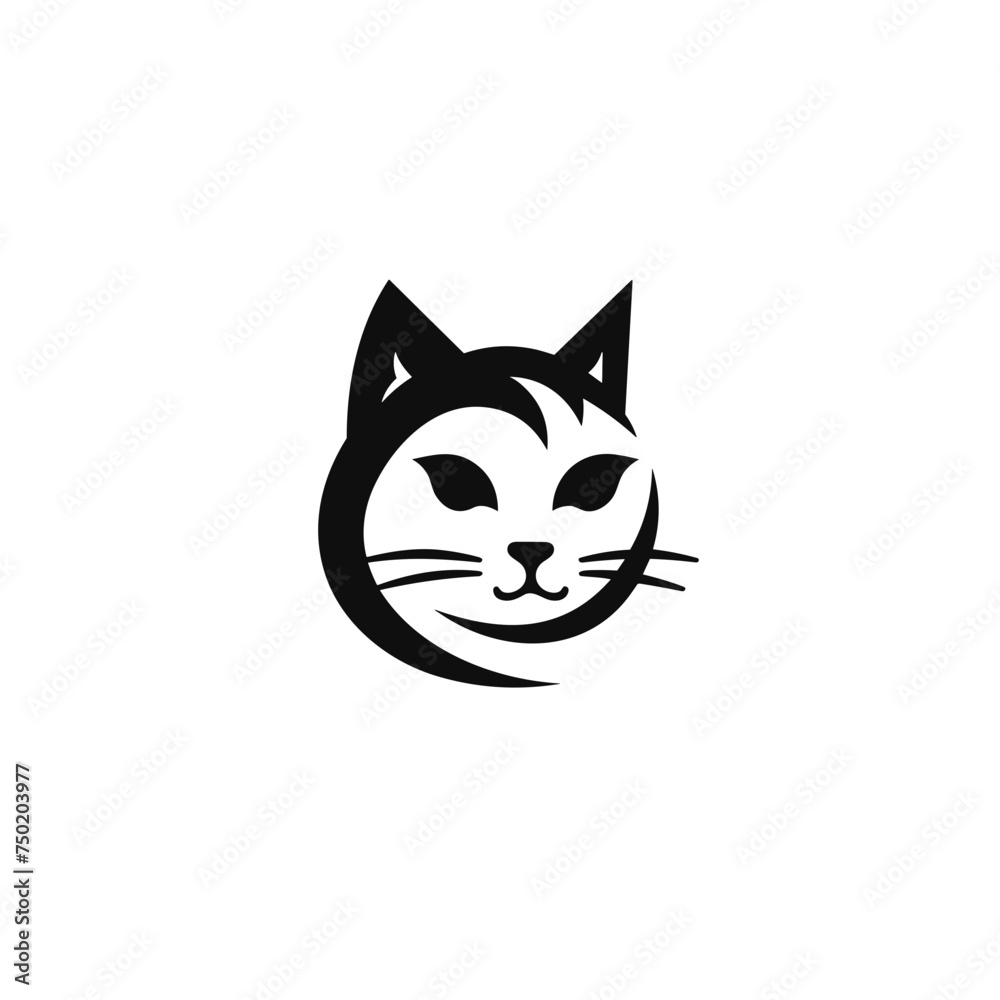 cat head sitting silhouette black and white vector illustration isolated transparent background, logo, cut out or cutout t-shirt print design, poster, products or packaging design.