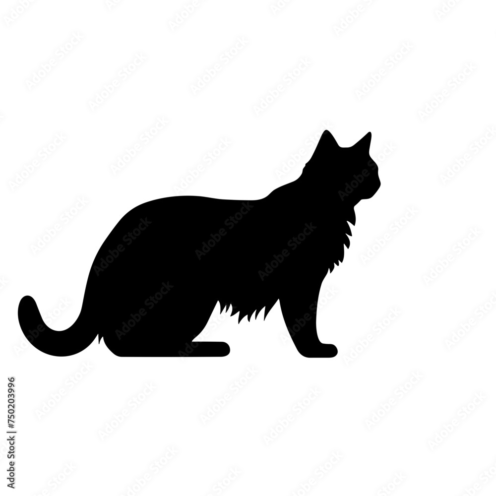 cat silhouette black and white vector illustration isolated transparent background, logo, cut out or cutout t-shirt print design,  poster, products or packaging design.