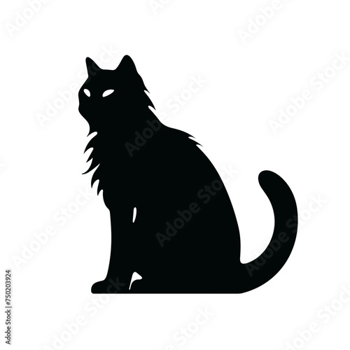 Birman cat sitting silhouette black and white vector illustration isolated transparent background, logo, cut out or cutout t-shirt print design, poster, baby products, packaging design