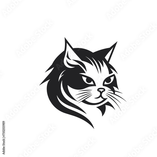 cat head black and white vector illustration isolated transparent background, logo, cut out or cutout t-shirt print design, poster, products or packaging design.