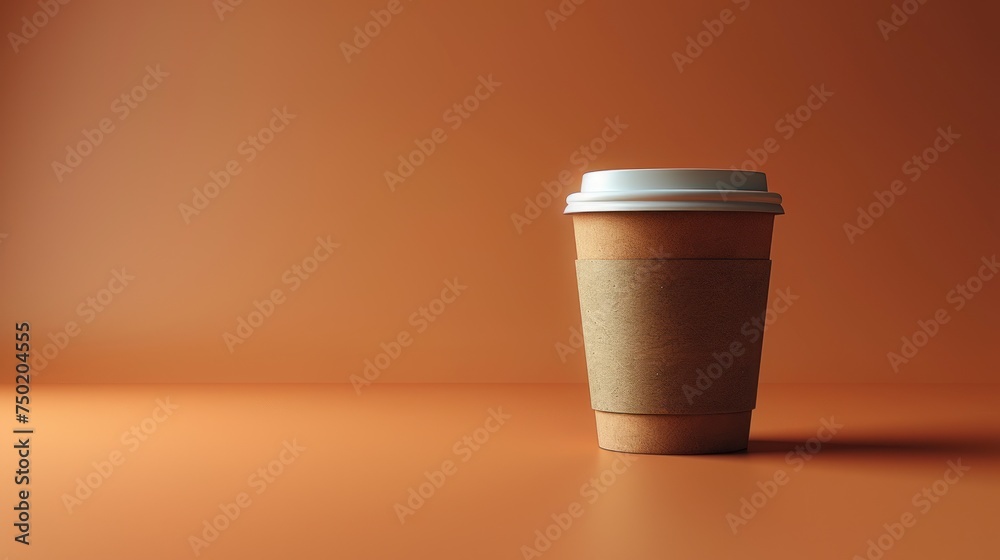 a cup of coffee sitting on top of a brown table next to an orange wall with a shadow of a cup of coffee on the side of the coffee cup. a cup of coffee sitting on top of a brown table next to an orange wall with a shadow of a cup of coffee on the side of the coffee cup.