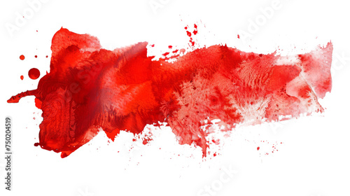 A dynamic splash of red paint scattered artistically across a pure white background