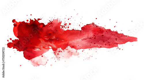 A vivid and intense red watercolor splash, capturing the fluidity and dynamic motion of paint on a pure white background