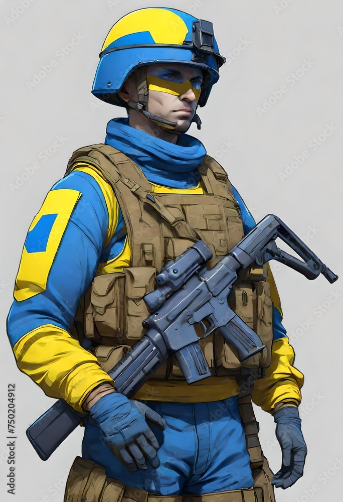 a ukrainian or swedish soldier. Sweden Ukraine. Yellow and blue uniform. a ukrainian or swedish soldier. Sweden Ukraine. Yellow and blue uniform.
