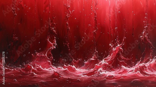  a close up of a red painting with water droplets on the bottom of the painting and the bottom of the painting with water droplets on the bottom of the painting.
