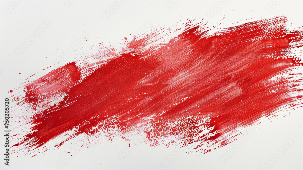 Vibrant red paint stroke with texture, dynamic movement against a pure white canvas Vibrant red paint stroke with texture, dynamic movement against a pure white canvas